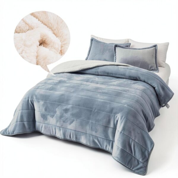 Flysheep Light Gray Fleece Blanket Set Winter Warm-1