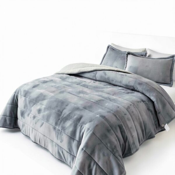 Flysheep Light Gray Fleece Blanket Set Winter Warm-0