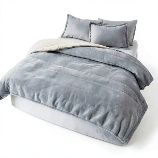 Flysheep Light Gray Fleece Blanket Set Winter Warm-3