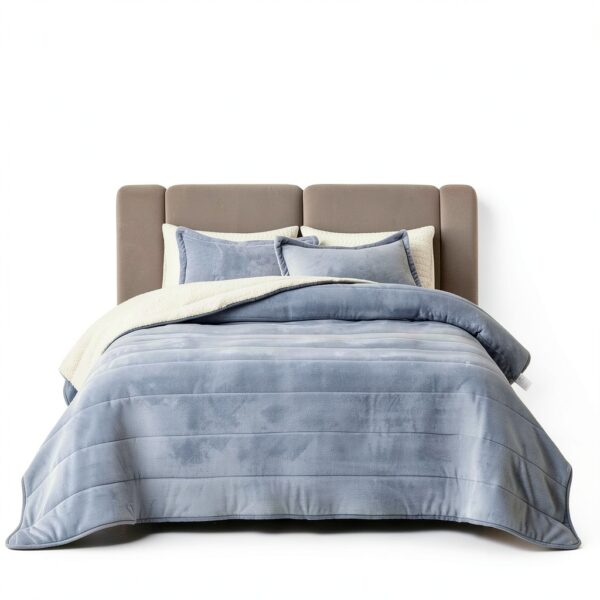Flysheep Light Gray Fleece Blanket Set Winter Warm-6