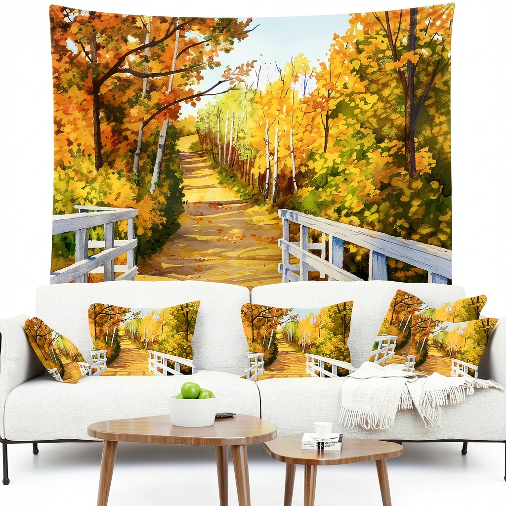 Designart Parkland Trails Tapestry displayed on a living room wall