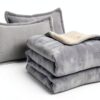 Flysheep Light Gray Fleece Blanket Set Winter Warm-5