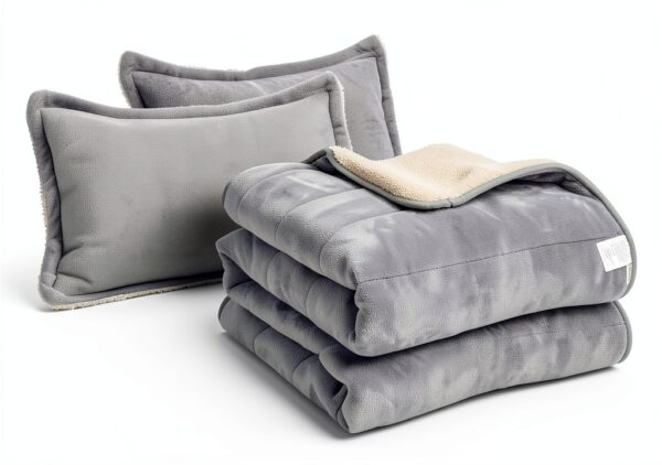 Flysheep Light Gray Fleece Blanket Set Winter Warm-5