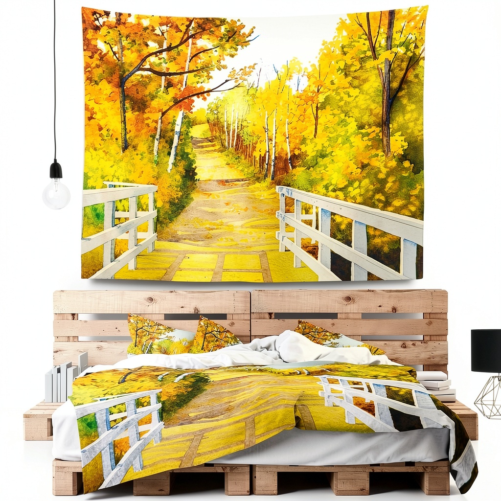 Designart Parkland Trails Tapestry displayed on a living room wall