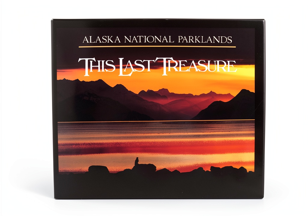 Alaska National Parklands guide opened on a wooden table beside a compass and map