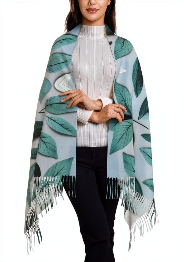 OAROK Mint Gray Leaf Scarf Polyester Tassel Unisex Adult-1