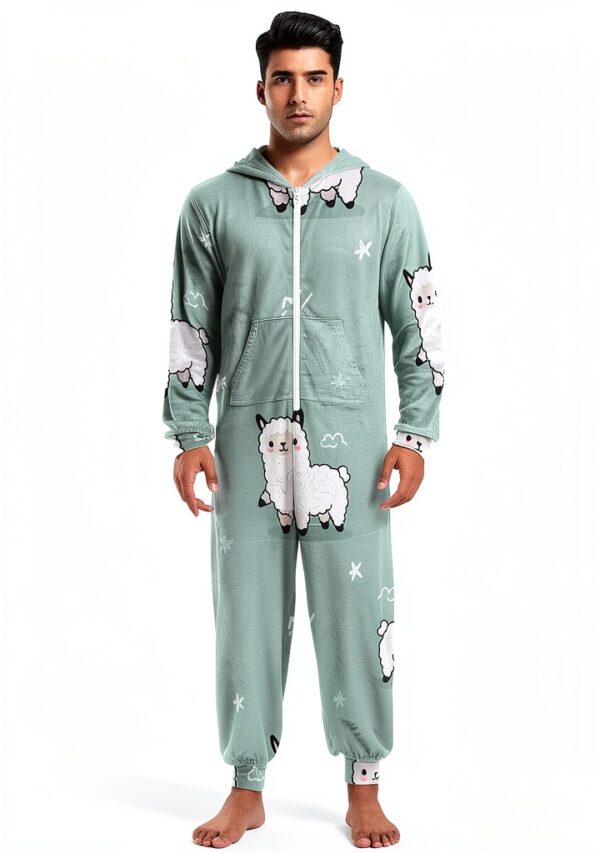 RPLIFE Llama Print Onesie Pastel Mint Cozy Velvet Unisex-1