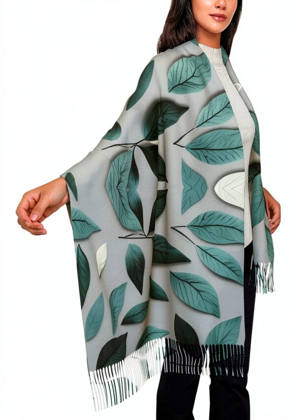 OAROK Mint Gray Leaf Scarf Polyester Tassel Unisex Adult-3