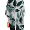 OAROK Mint Gray Leaf Scarf Polyester Tassel Unisex Adult-2