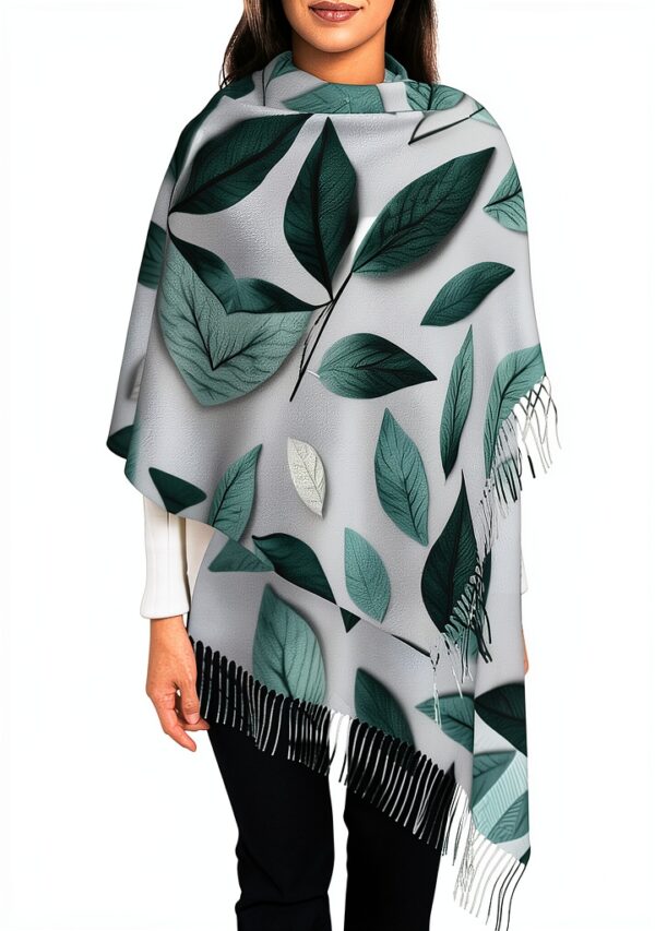 OAROK Mint Gray Leaf Scarf Polyester Tassel Unisex Adult-2