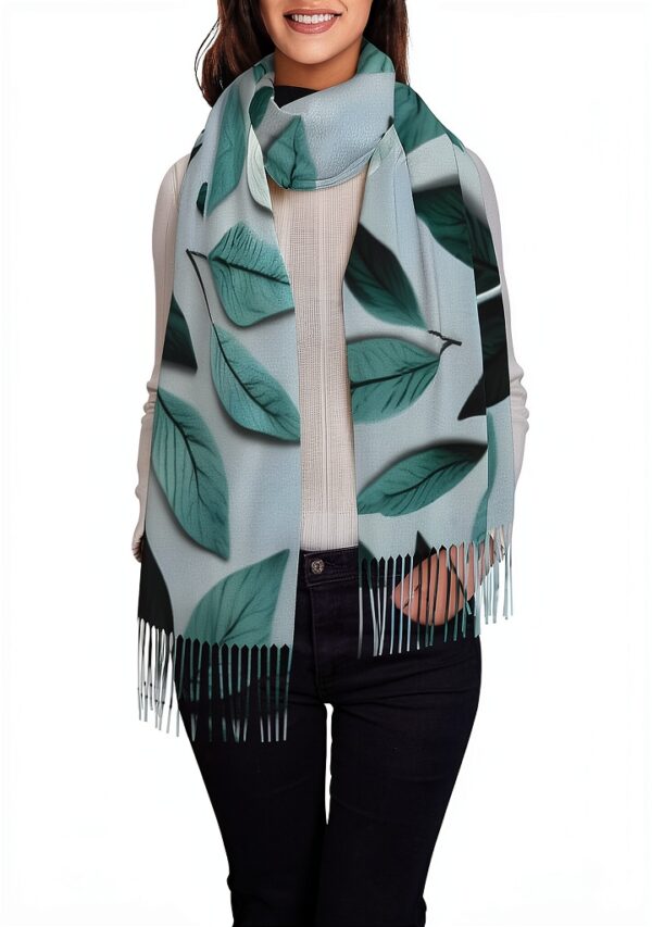 OAROK Mint Gray Leaf Scarf Polyester Tassel Unisex Adult-0