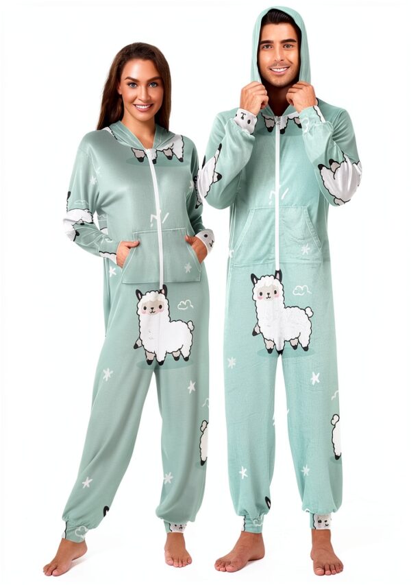 RPLIFE Llama Print Onesie Pastel Mint Cozy Velvet Unisex-2