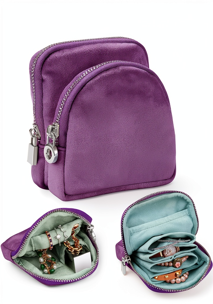 Lumayina Jewelry Organizer showing detachable pouches in Lavender Purple