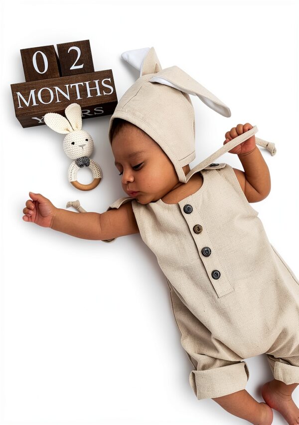 Bunny Bonnet Baby Hat Camel Linen Velvet Ears Mali Wear-3