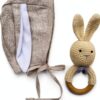 Bunny Bonnet Baby Hat Camel Linen Velvet Ears Mali Wear-5