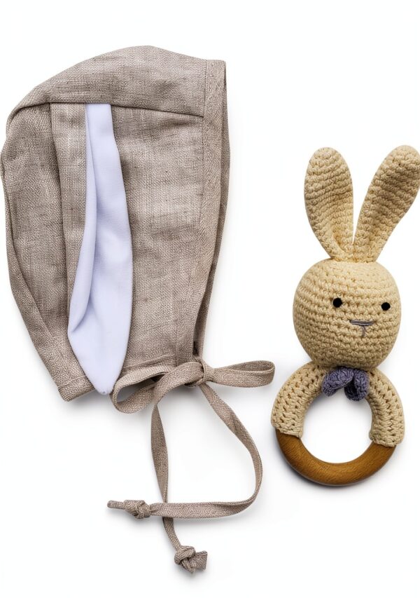 Bunny Bonnet Baby Hat Camel Linen Velvet Ears Mali Wear-5