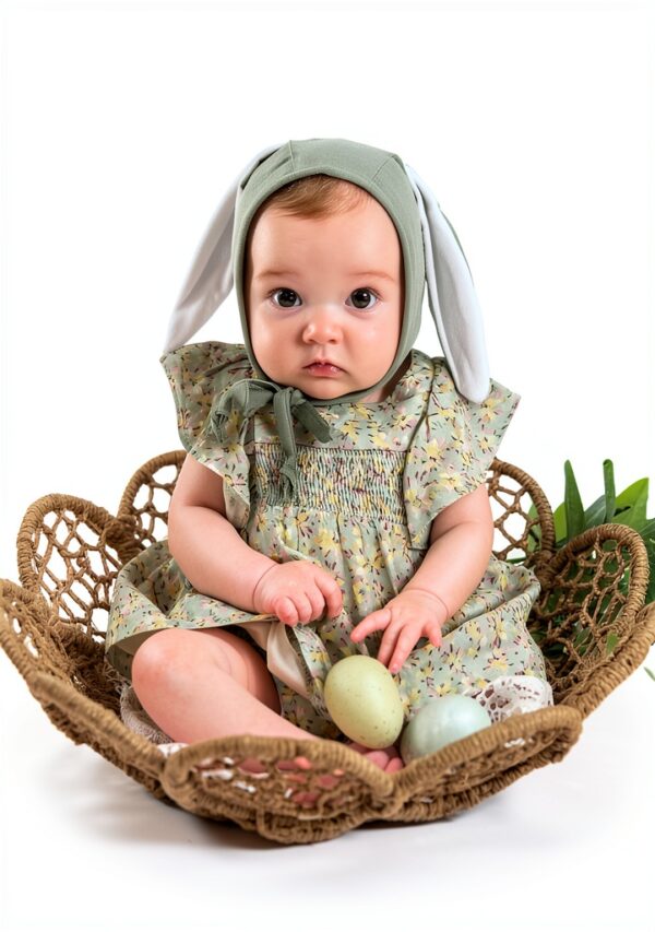 EvyCollection Bunny Bonnet Baby Hat Linen Cotton Velvet Ears-2