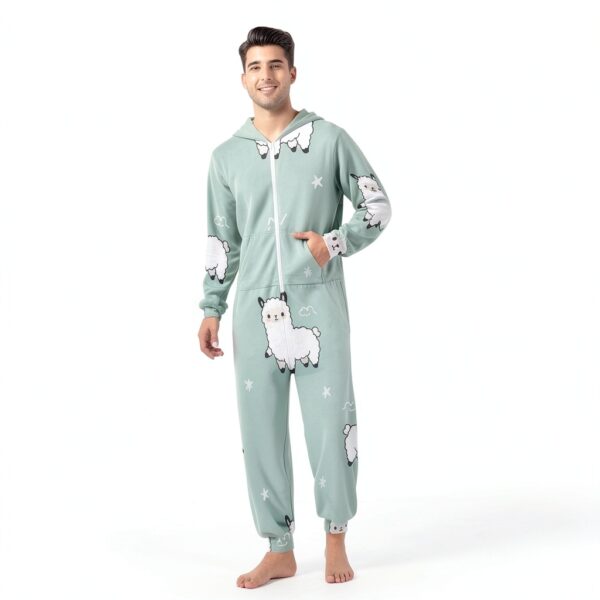 RPLIFE Llama Print Onesie Pastel Mint Cozy Velvet Unisex-5