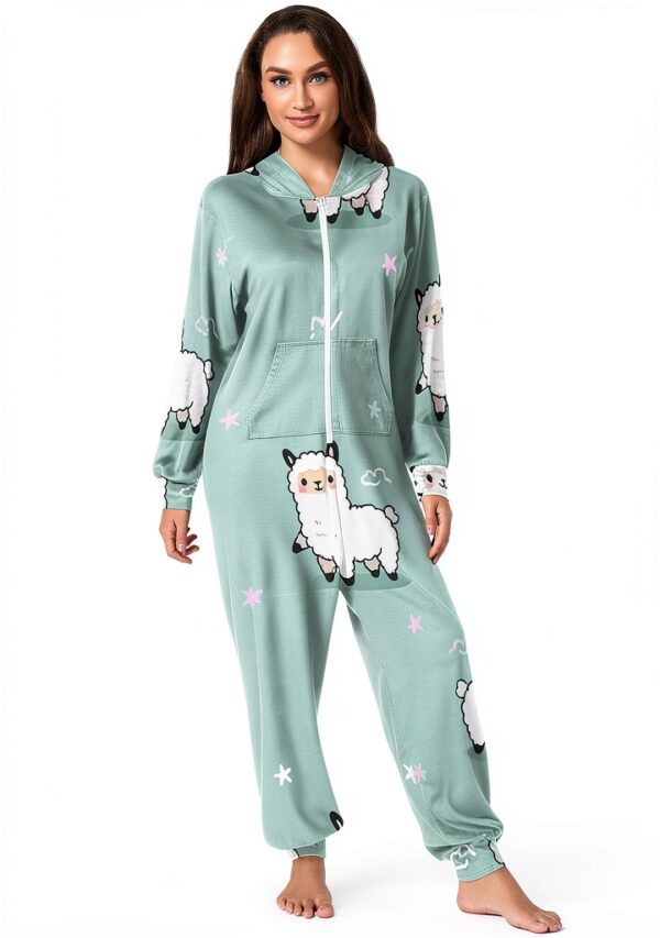 RPLIFE Llama Print Onesie Pastel Mint Cozy Velvet Unisex-0