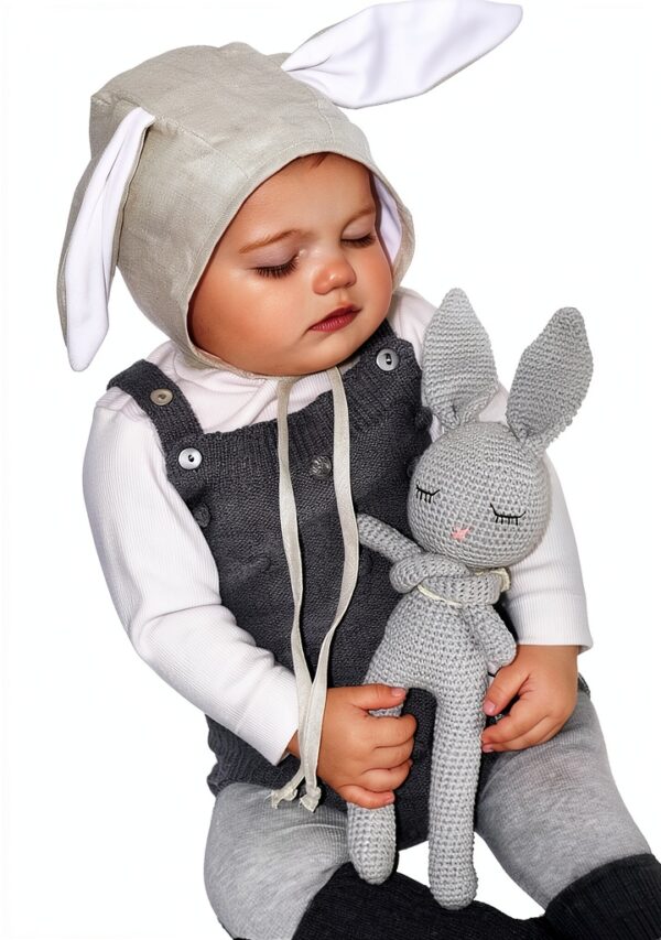 Bunny Bonnet Baby Hat Camel Linen Velvet Ears Mali Wear-2