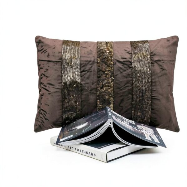 The HomeCentric Decorative Charcoal Grey 30x65 cm (12"x26") Lumbar Cushion Covers, Velvet Beaded Lumbar Cushion Covers, Striped Pattern Modern Style - Sparkling Stripe Charcoal-3