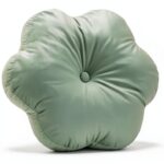 Mint Green Button Tufted Velvet Throw Pillow, Round Cushion for Sofa-0