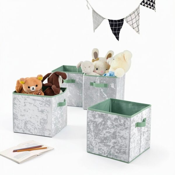 Urban Shop Set of 4 Crushed Velvet Storage Cubes, Mint-1
