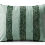 The HomeCentric Designer Teal Blue 30x65 cm (12"x26") Lumbar Cushion Covers, Velvet Beaded & Velvet Lumbar Cushion Covers, Striped Pattern Modern Style - Sparkling Stripe Teal-0