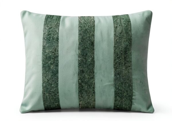The HomeCentric Designer Teal Blue 30x65 cm (12"x26") Lumbar Cushion Covers, Velvet Beaded & Velvet Lumbar Cushion Covers, Striped Pattern Modern Style - Sparkling Stripe Teal-0